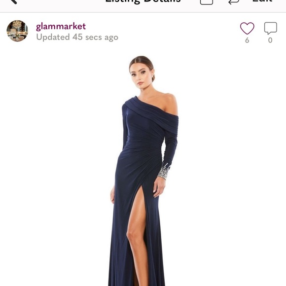 NWOT Mac Duggal Beaded Cuff Drop Shoulder Faux Wrap Gown Size 14 - Picture 6 of 8